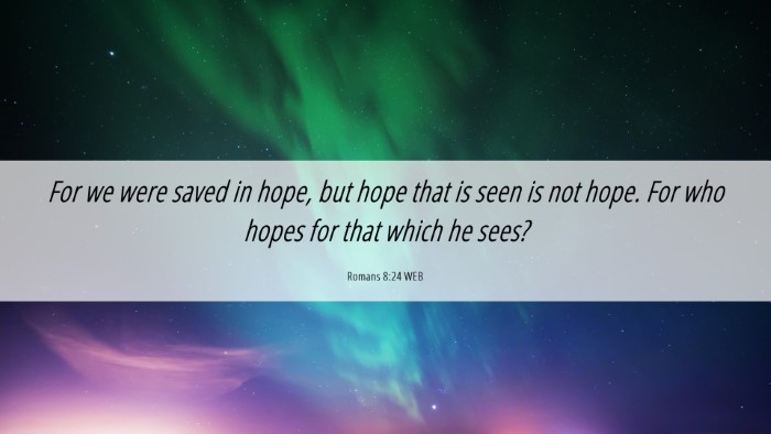 Picture 06 - Romans 8:24 WEB Desktop Wallpaper - For we were saved in hope, but hope that is seen - Desktop Bible Verse Wallpaper