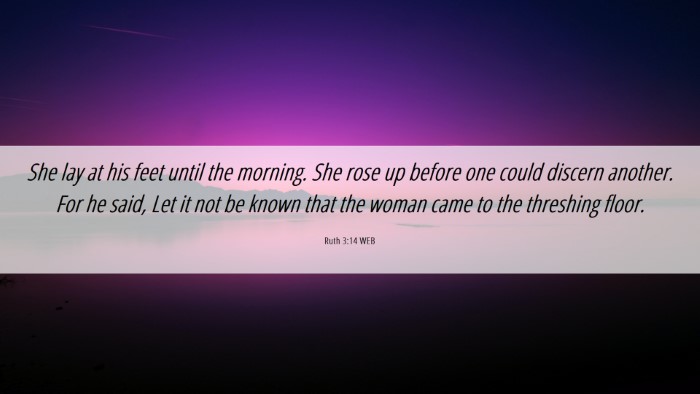 Picture 06 - Ruth 3:14 WEB Desktop Wallpaper - She lay at his feet until the morning. She rose - Desktop Bible Verse Wallpaper