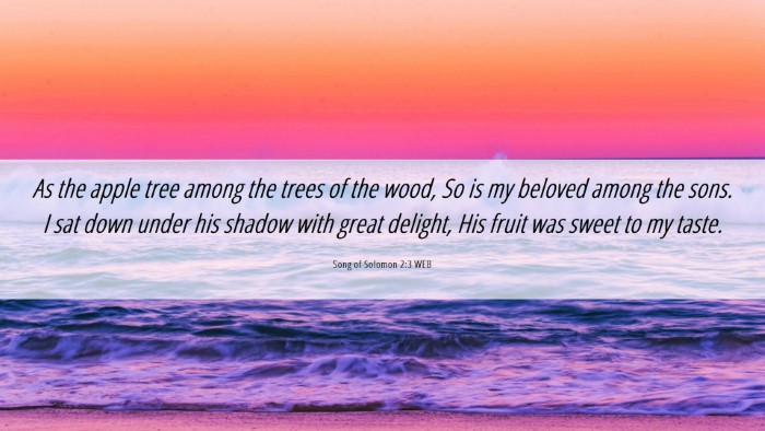 Picture 06 - Song of Solomon 2:3 WEB Desktop Wallpaper - As the apple tree among the trees of the wood, So - Desktop Bible Verse Wallpaper