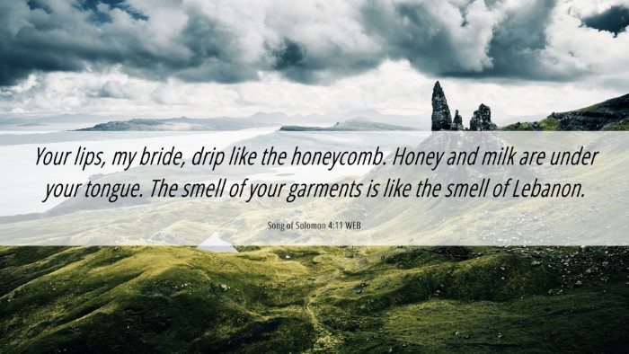 Picture 06 - Song of Solomon 4:11 WEB Desktop Wallpaper - Your lips, my bride, drip like the honeycomb. - Desktop Bible Verse Wallpaper