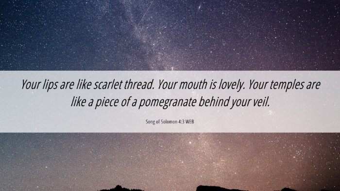 Picture 06 - Song of Solomon 4:3 WEB Desktop Wallpaper - Your lips are like scarlet thread. Your mouth is - Desktop Bible Verse Wallpaper
