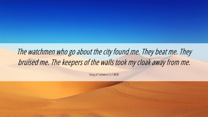Picture 06 - Song of Solomon 5:7 WEB Desktop Wallpaper - The watchmen who go about the city found me. They - Desktop Bible Verse Wallpaper