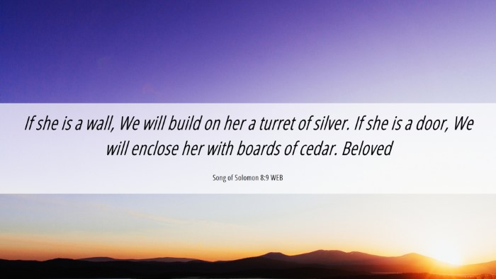 Picture 06 - Song of Solomon 8:9 WEB Desktop Wallpaper - If she is a wall, We will build on her a turret - Desktop Bible Verse Wallpaper