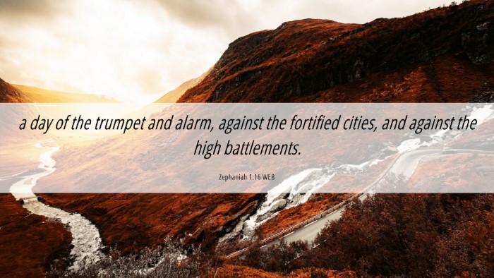 Picture 06 - Zephaniah 1:16 WEB Desktop Wallpaper - a day of the trumpet and alarm, against the - Desktop Bible Verse Wallpaper