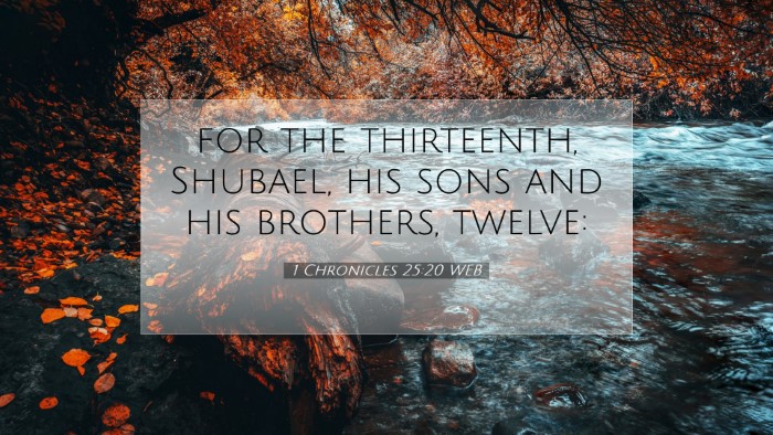 Picture 07 - 1 Chronicles 25:20 WEB Desktop Wallpaper - for the thirteenth, Shubael, his sons and his - Desktop Bible Verse Wallpaper