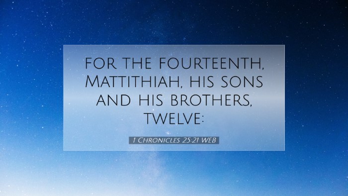 Picture 07 - 1 Chronicles 25:21 WEB Desktop Wallpaper - for the fourteenth, Mattithiah, his sons and his - Desktop Bible Verse Wallpaper