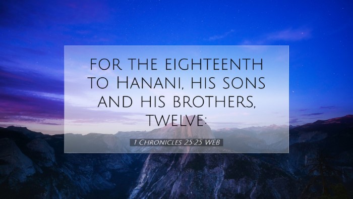 Picture 07 - 1 Chronicles 25:25 WEB Desktop Wallpaper - for the eighteenth to Hanani, his sons and his - Desktop Bible Verse Wallpaper