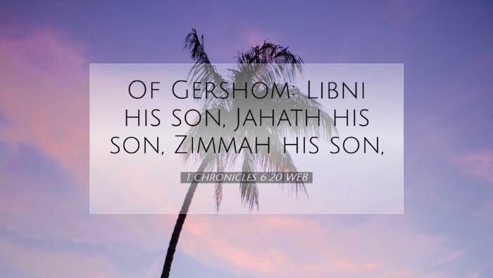 Picture 07 - 1 Chronicles 6:20 WEB Desktop Wallpaper - Of Gershom: Libni his son, Jahath his son, Zimmah - Desktop Bible Verse Wallpaper