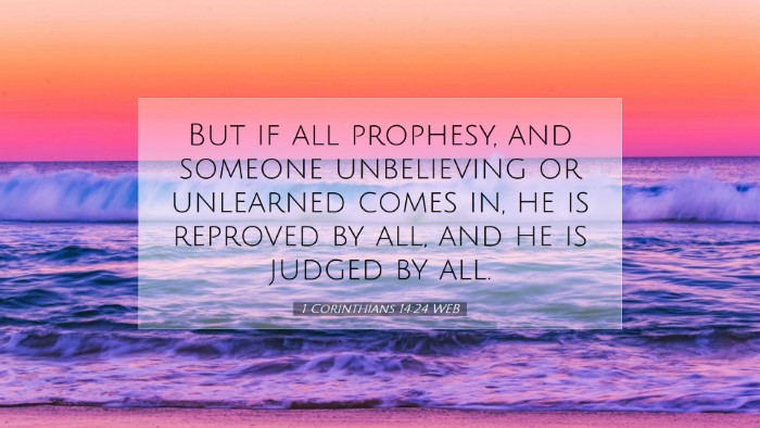 Picture 07 - 1 Corinthians 14:24 WEB Desktop Wallpaper - But if all prophesy, and someone unbelieving or - Desktop Bible Verse Wallpaper