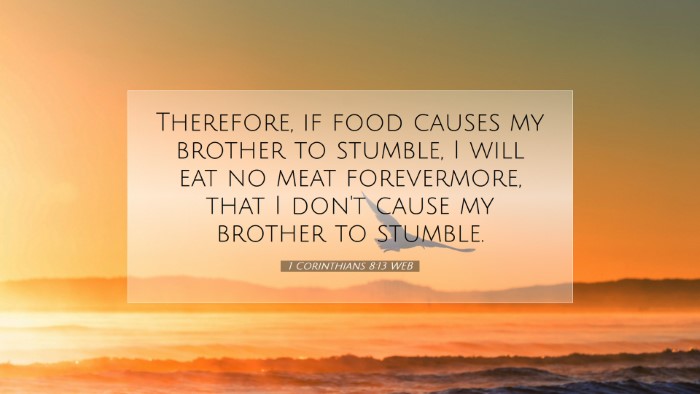 Picture 07 - 1 Corinthians 8:13 WEB Desktop Wallpaper - Therefore, if food causes my brother to stumble, - Desktop Bible Verse Wallpaper