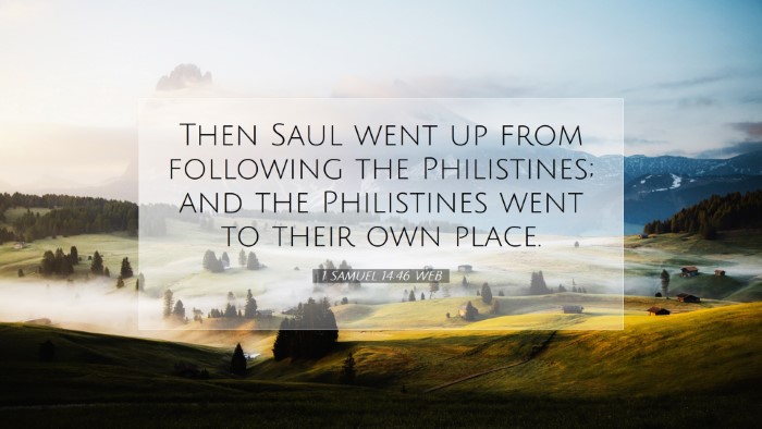 Picture 07 - 1 Samuel 14:46 WEB Desktop Wallpaper - Then Saul went up from following the Philistines; - Desktop Bible Verse Wallpaper
