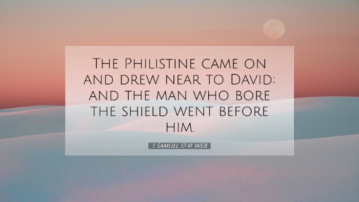 Picture 07 - 1 Samuel 17:41 WEB Desktop Wallpaper - The Philistine came on and drew near to David; - Desktop Bible Verse Wallpaper