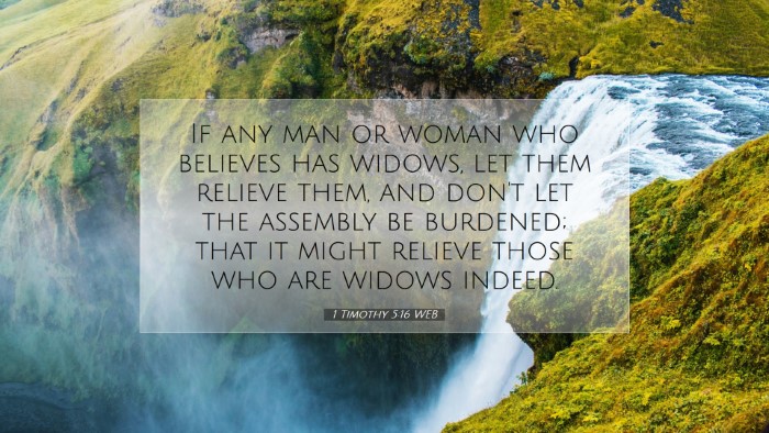 Picture 07 - 1 Timothy 5:16 WEB Desktop Wallpaper - If any man or woman who believes has widows, let - Desktop Bible Verse Wallpaper
