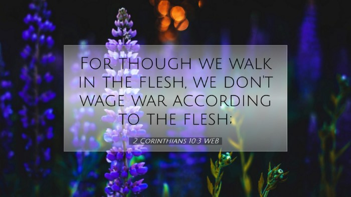 Picture 07 - 2 Corinthians 10:3 WEB Desktop Wallpaper - For though we walk in the flesh, we don't wage - Desktop Bible Verse Wallpaper