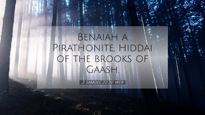 Picture 07 - 2 Samuel 23:30 WEB Desktop Wallpaper - Benaiah a Pirathonite, Hiddai of the brooks of - Desktop Bible Verse Wallpaper