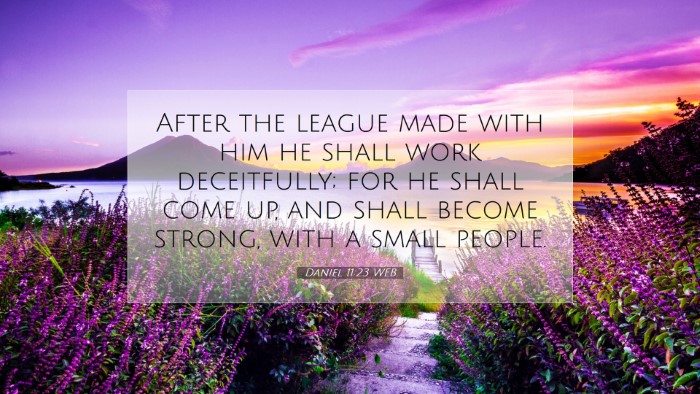 Picture 07 - Daniel 11:23 WEB Desktop Wallpaper - After the league made with him he shall work - Desktop Bible Verse Wallpaper
