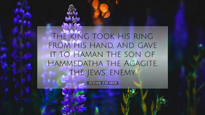 Picture 07 - Esther 3:10 WEB Desktop Wallpaper - The king took his ring from his hand, and gave it - Desktop Bible Verse Wallpaper