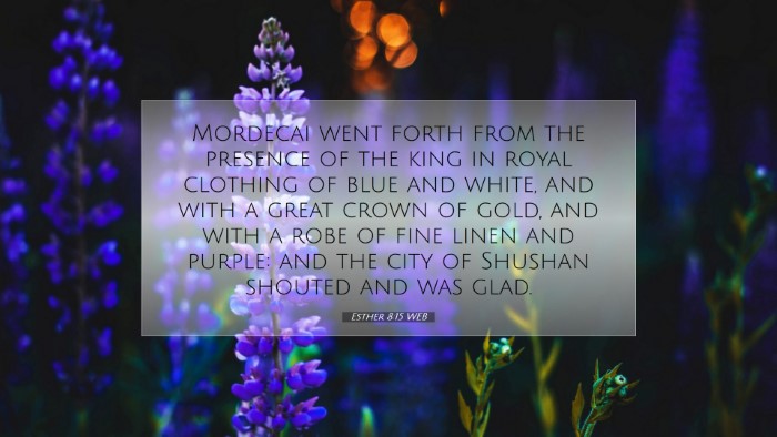 Picture 07 - Esther 8:15 WEB Desktop Wallpaper - Mordecai went forth from the presence of the king - Desktop Bible Verse Wallpaper