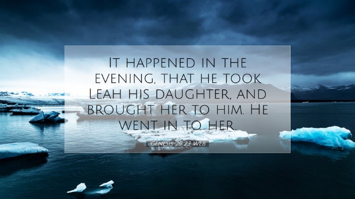 Picture 07 - Genesis 29:23 WEB Desktop Wallpaper - It happened in the evening, that he took Leah his - Desktop Bible Verse Wallpaper
