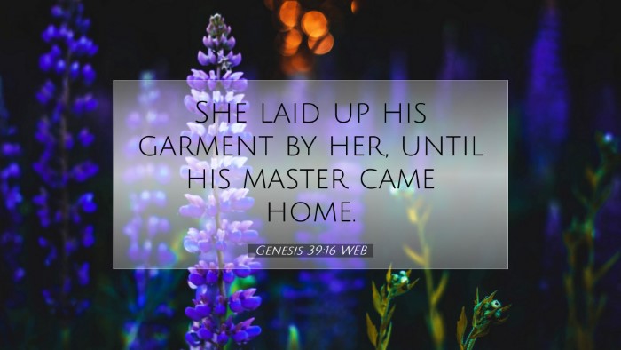 Picture 07 - Genesis 39:16 WEB Desktop Wallpaper - She laid up his garment by her, until his master - Desktop Bible Verse Wallpaper