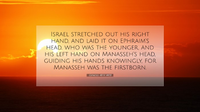 Picture 07 - Genesis 48:14 WEB Desktop Wallpaper - Israel stretched out his right hand, and laid it - Desktop Bible Verse Wallpaper