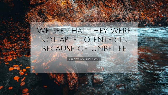 Picture 07 - Hebrews 3:19 WEB Desktop Wallpaper - We see that they were not able to enter in - Desktop Bible Verse Wallpaper