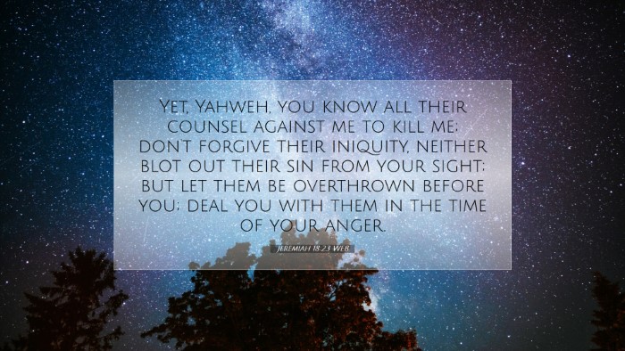 Picture 07 - Jeremiah 18:23 WEB Desktop Wallpaper - Yet, Yahweh, you know all their counsel against - Desktop Bible Verse Wallpaper
