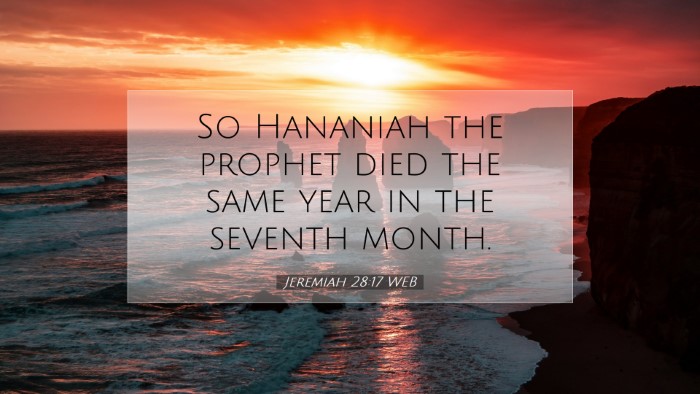 Picture 07 - Jeremiah 28:17 WEB Desktop Wallpaper - So Hananiah the prophet died the same year in the - Desktop Bible Verse Wallpaper