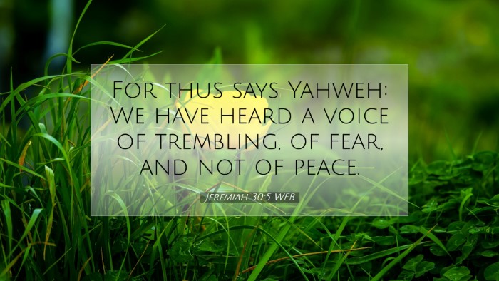 Picture 07 - Jeremiah 30:5 WEB Desktop Wallpaper - For thus says Yahweh: We have heard a voice of - Desktop Bible Verse Wallpaper