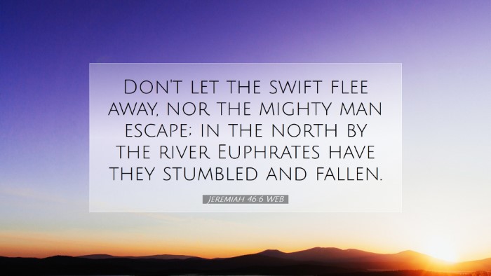 Picture 07 - Jeremiah 46:6 WEB Desktop Wallpaper - Don't let the swift flee away, nor the mighty man - Desktop Bible Verse Wallpaper