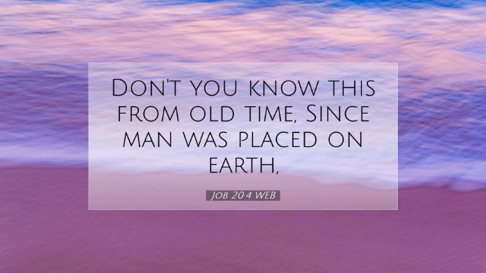 Picture 07 - Job 20:4 WEB Desktop Wallpaper - Don't you know this from old time, Since man was - Desktop Bible Verse Wallpaper