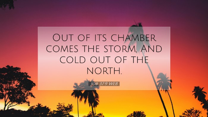 Picture 07 - Job 37:9 WEB Desktop Wallpaper - Out of its chamber comes the storm, And cold out - Desktop Bible Verse Wallpaper