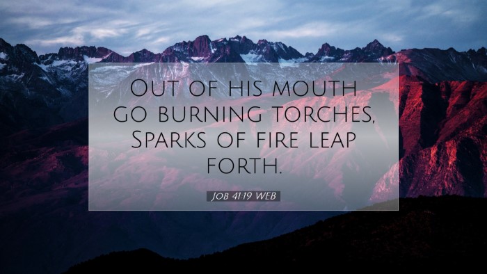 Picture 07 - Job 41:19 WEB Desktop Wallpaper - Out of his mouth go burning torches, Sparks of - Desktop Bible Verse Wallpaper