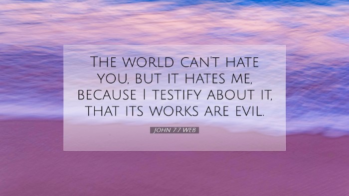 Picture 07 - John 7:7 WEB Desktop Wallpaper - The world can't hate you, but it hates me, - Desktop Bible Verse Wallpaper