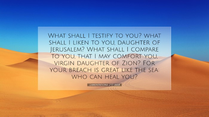 Picture 07 - Lamentations 2:13 WEB Desktop Wallpaper - What shall I testify to you? what shall I liken - Desktop Bible Verse Wallpaper