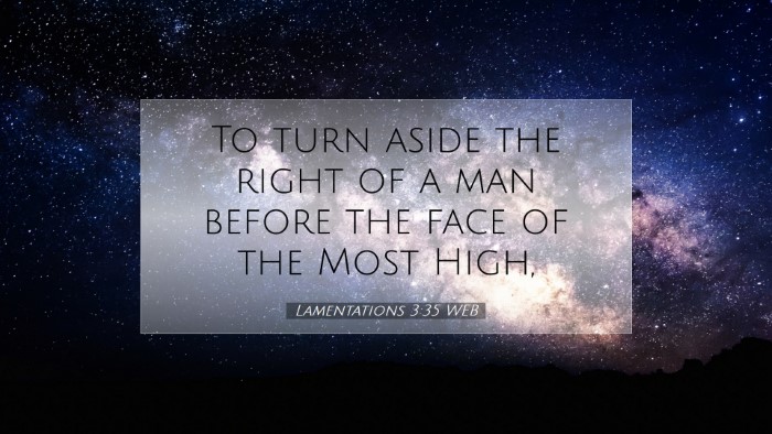 Picture 07 - Lamentations 3:35 WEB Desktop Wallpaper - To turn aside the right of a man before the face - Desktop Bible Verse Wallpaper