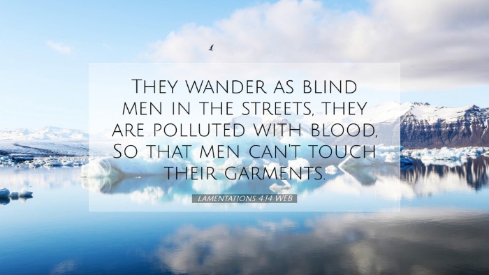 Picture 07 - Lamentations 4:14 WEB Desktop Wallpaper - They wander as blind men in the streets, they are - Desktop Bible Verse Wallpaper