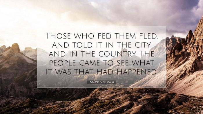 Picture 07 - Mark 5:14 WEB Desktop Wallpaper - Those who fed them fled, and told it in the city - Desktop Bible Verse Wallpaper