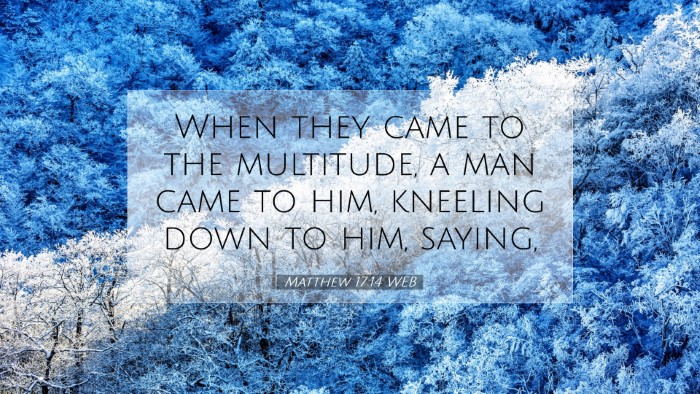 Picture 07 - Matthew 17:14 WEB Desktop Wallpaper - When they came to the multitude, a man came to - Desktop Bible Verse Wallpaper