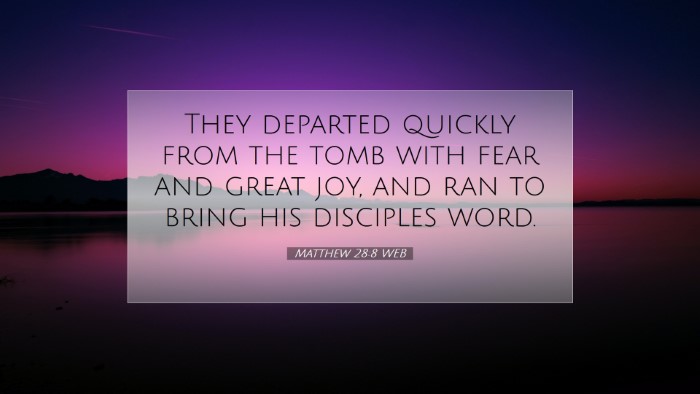Picture 07 - Matthew 28:8 WEB Desktop Wallpaper - They departed quickly from the tomb with fear and - Desktop Bible Verse Wallpaper