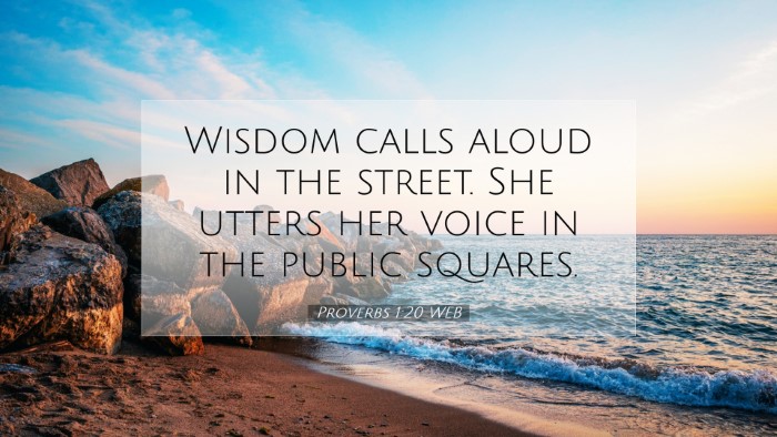 Picture 07 - Proverbs 1:20 WEB Desktop Wallpaper - Wisdom calls aloud in the street. She utters her - Desktop Bible Verse Wallpaper