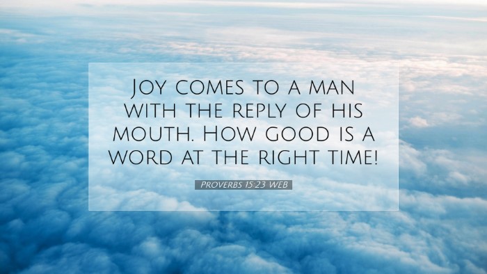 Picture 07 - Proverbs 15:23 WEB Desktop Wallpaper - Joy comes to a man with the reply of his mouth. - Desktop Bible Verse Wallpaper