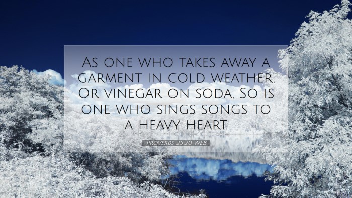 Picture 07 - Proverbs 25:20 WEB Desktop Wallpaper - As one who takes away a garment in cold weather, - Desktop Bible Verse Wallpaper
