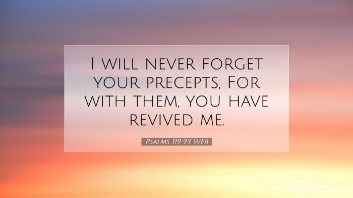 Picture 07 - Psalms 119:93 WEB Desktop Wallpaper - I will never forget your precepts, For with them, - Desktop Bible Verse Wallpaper