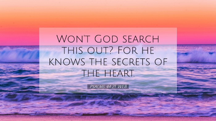Picture 07 - Psalms 44:21 WEB Desktop Wallpaper - Won't God search this out? For he knows the - Desktop Bible Verse Wallpaper
