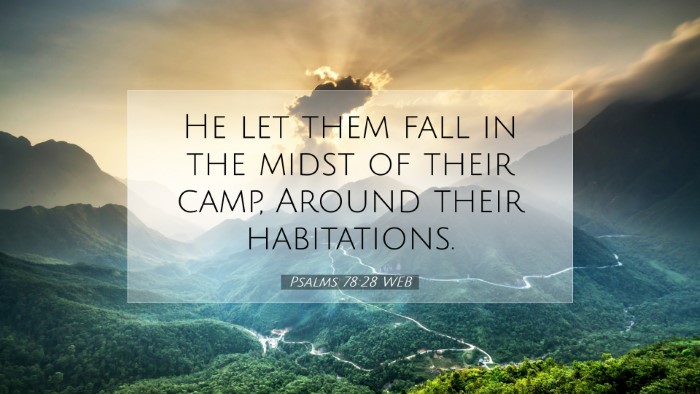 Picture 07 - Psalms 78:28 WEB Desktop Wallpaper - He let them fall in the midst of their camp, - Desktop Bible Verse Wallpaper