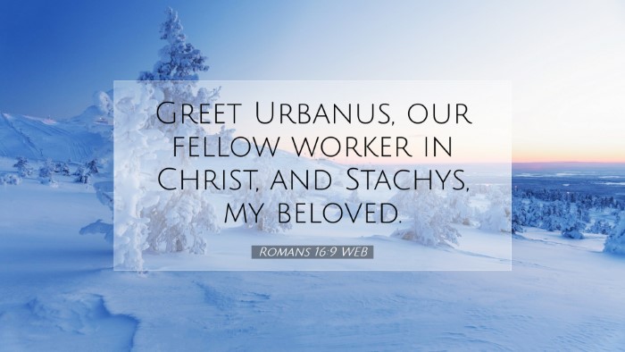 Picture 07 - Romans 16:9 WEB Desktop Wallpaper - Greet Urbanus, our fellow worker in Christ, and - Desktop Bible Verse Wallpaper