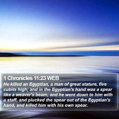 1 Chronicles 11:23 WEB Bible Verse Image