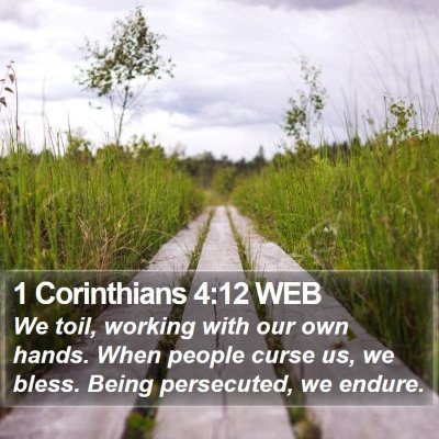 1 Corinthians 4:12 WEB Bible Verse Image