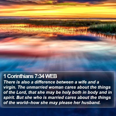 1 Corinthians 7:34 WEB Bible Verse Image